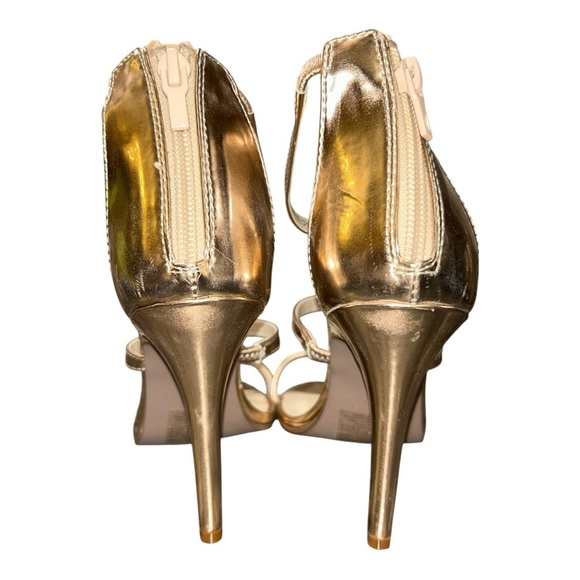 David’s Bridal Triple-Strap Gold Metallic Stiletto heels Style BACI Women’s Sz 8 - Picture 10 of 15